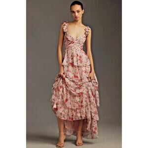 Ieena Mac Duggal 2 pink floral tiered max dress